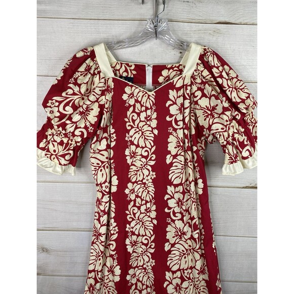 Royal Creations Hawaiian Dress L Red Hibiscus Muumuu Maxi Ruffle On/Off Shoulde - Picture 2 of 11